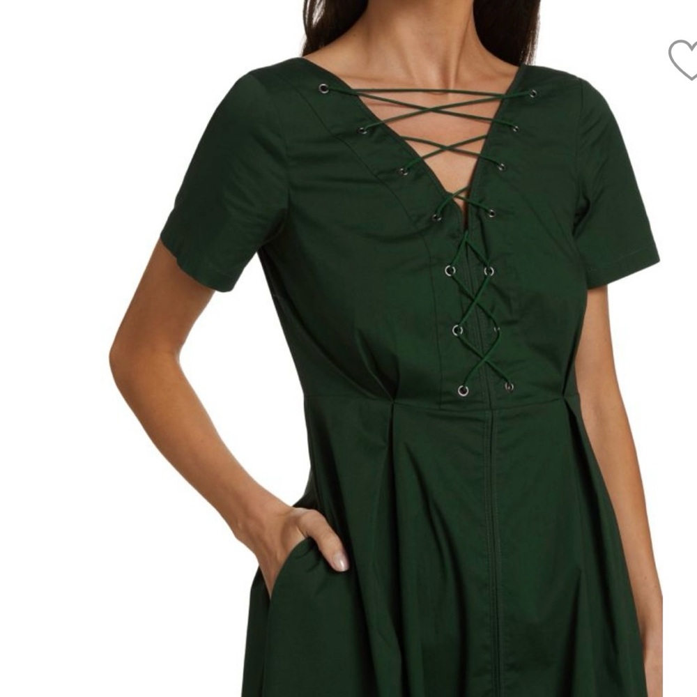 STAUD Deep Green Lace-Up Midi Dress